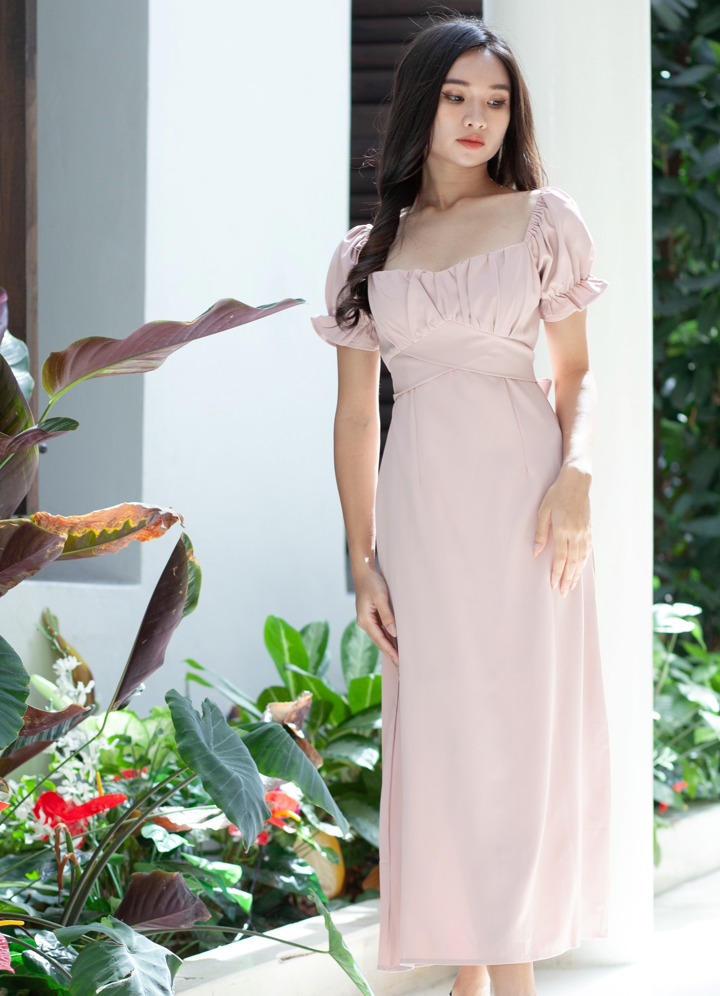 DOVIE RUCHED AND WAIST SELF TIE DRESS (LIGHT PINK) S, M ,L > A Spoonful ...